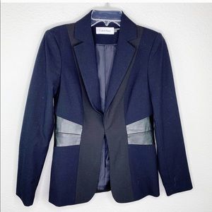 Calvin Klein Navy Faux Leather Block Blazer F420